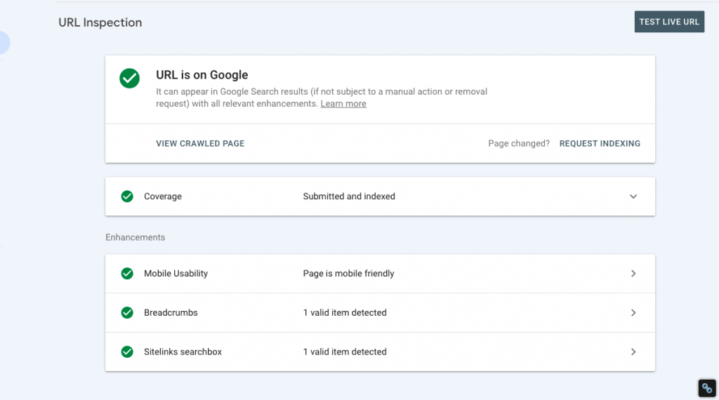 search console indexing screenshot